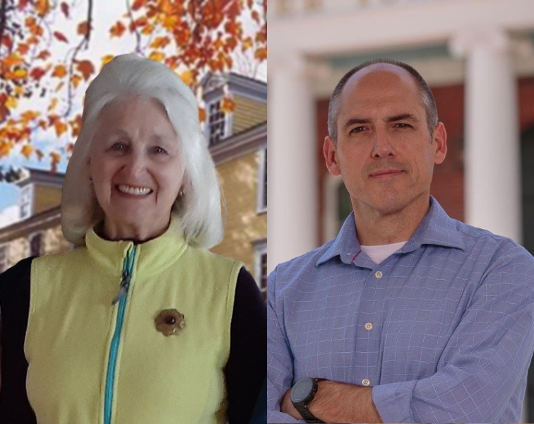 Two head shots of individuals, one female, one male. New AIM board members Susan Parker and Joe Pace
